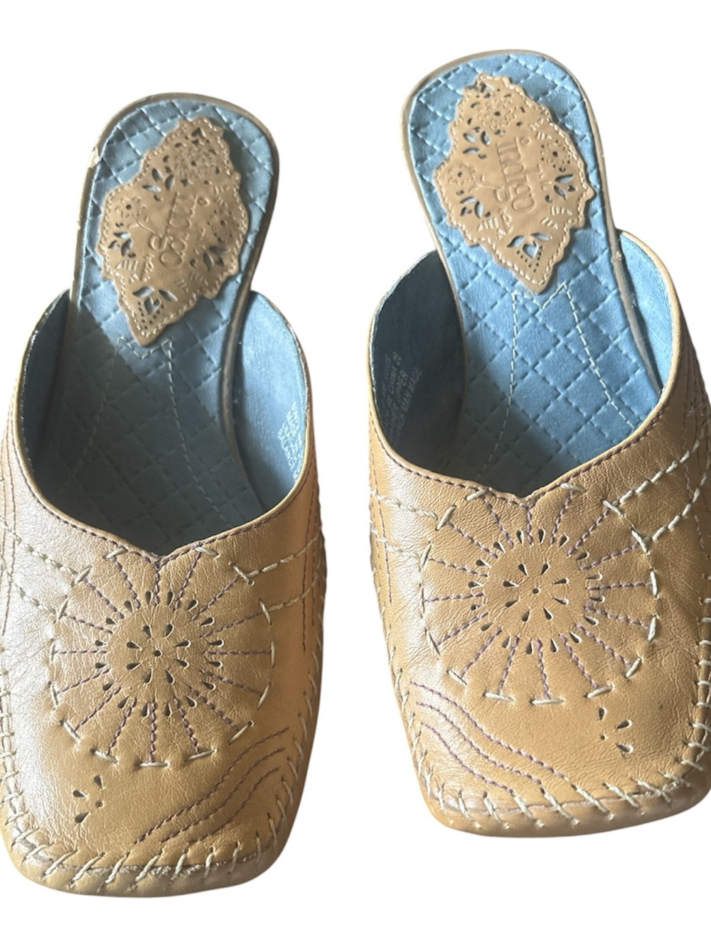 Indigo by Clarks Comfort Slip-On Mules in Tan with Blue Insole Size 6M